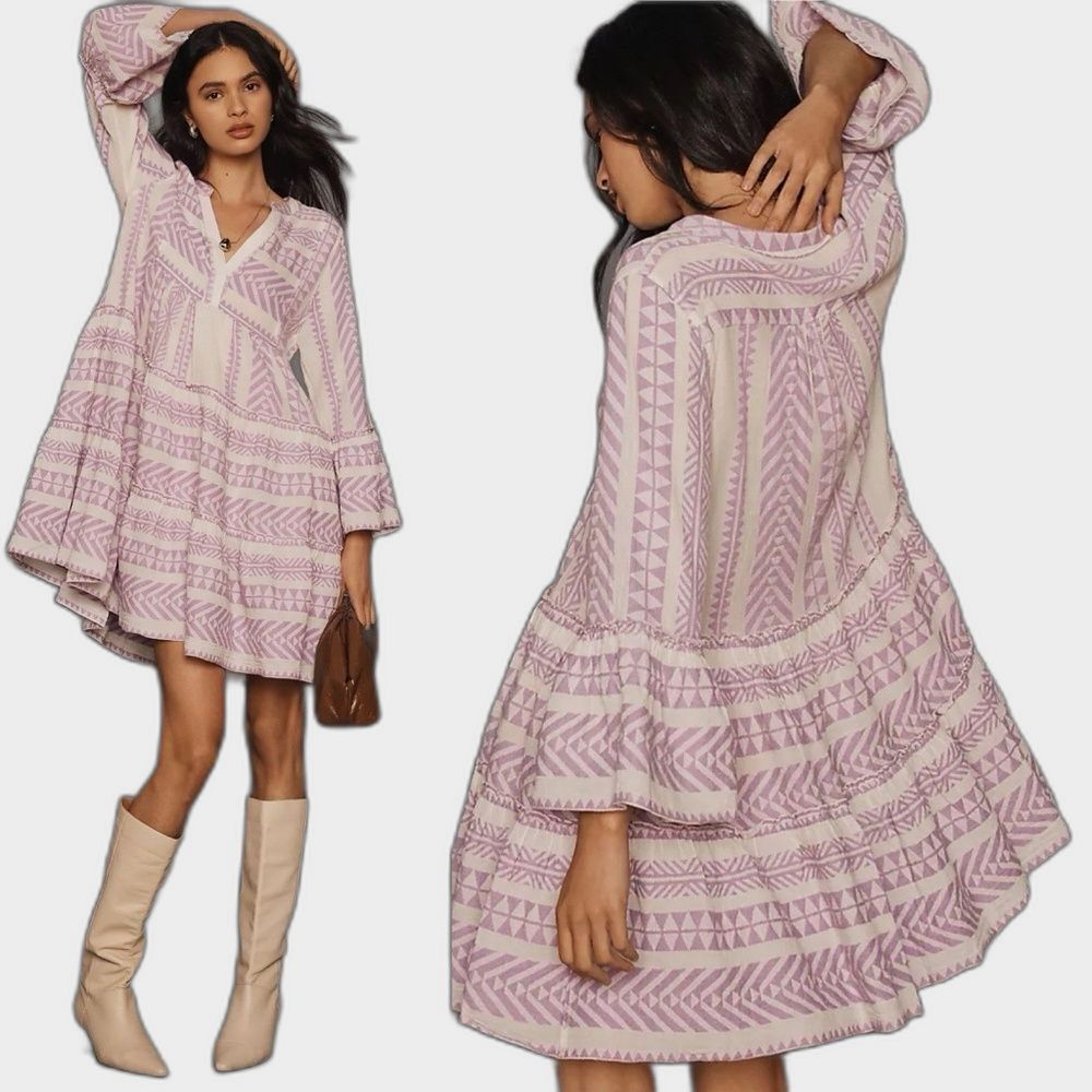 Devotion Twins Embroidered Ella Lilac/Off-White Tunic Dress
